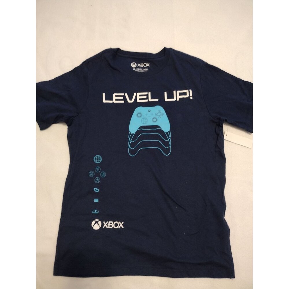 XBox Youth "Level Up!" Graphic Tee Shirt Navy Blue XL 14/16 Cotton Polyester